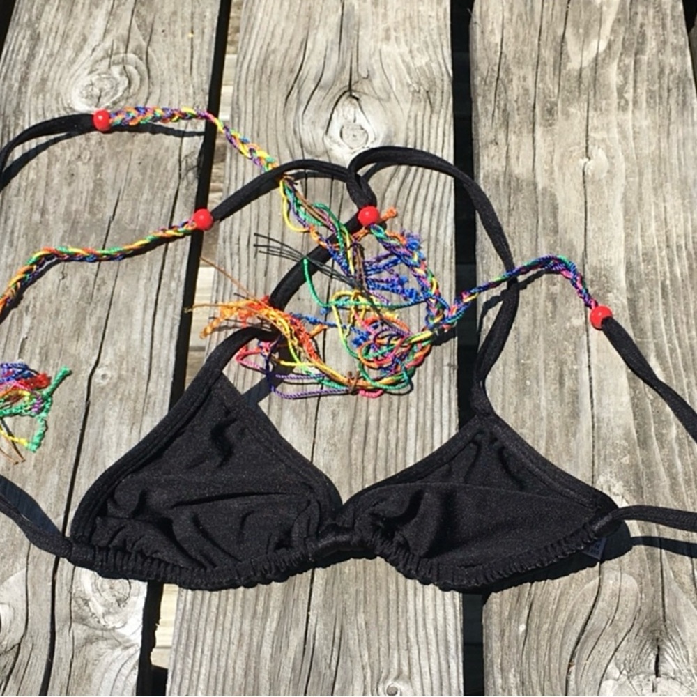 - Black Colorful Braid Bikini Top SZ S! NEW!